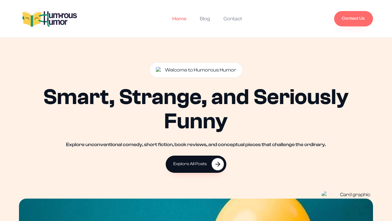 Screenshot of HumorousHumor.com, a resource for B2B content strategy, showcasing its focus on balancing action and comedy.