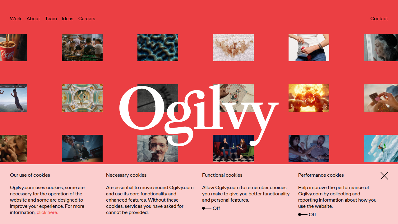 The homepage of Ogilvy, a global marketing and advertising agency, which published the 2026 Social Trends Report cited in the article.