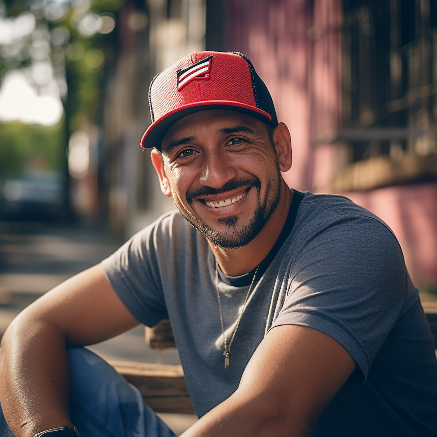 A creative individual smiles subtly, reflecting on unexpected humor in a serious context.