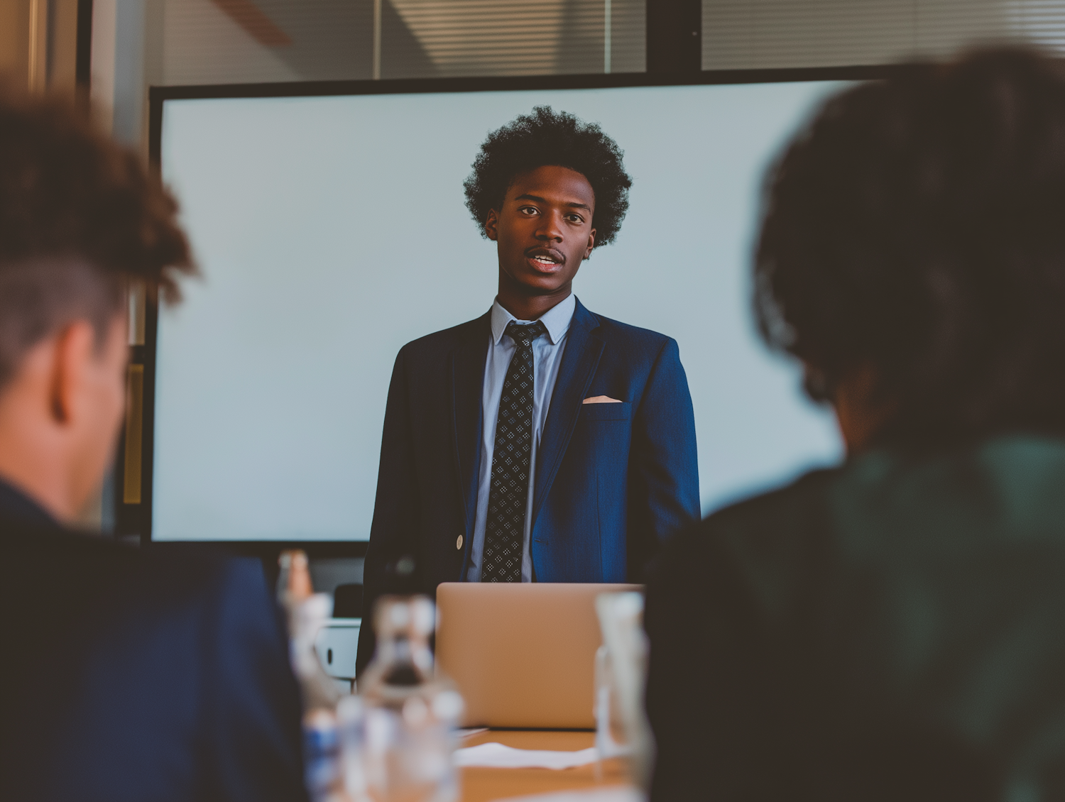 A business professional looks surprised and engaged, reacting to content that deviates from typical dry B2B material.