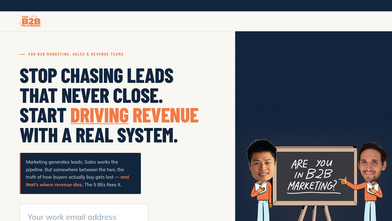 Screenshot of The B2B Playbook homepage, a resource for B2B marketing strategies and insights.