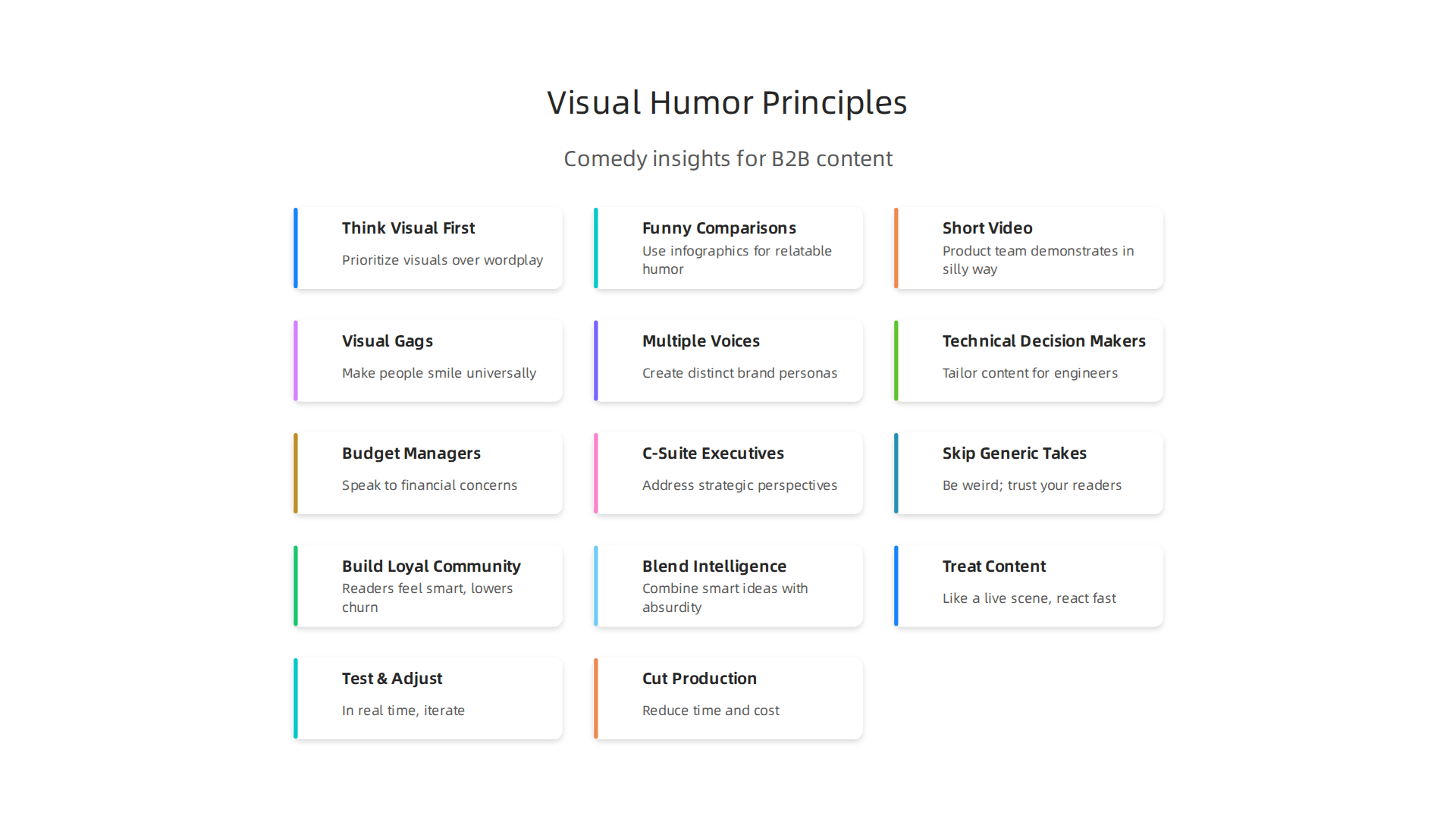Key principles from Jackie Chan's physical comedy that can be applied to B2B content strategy for universal appeal.