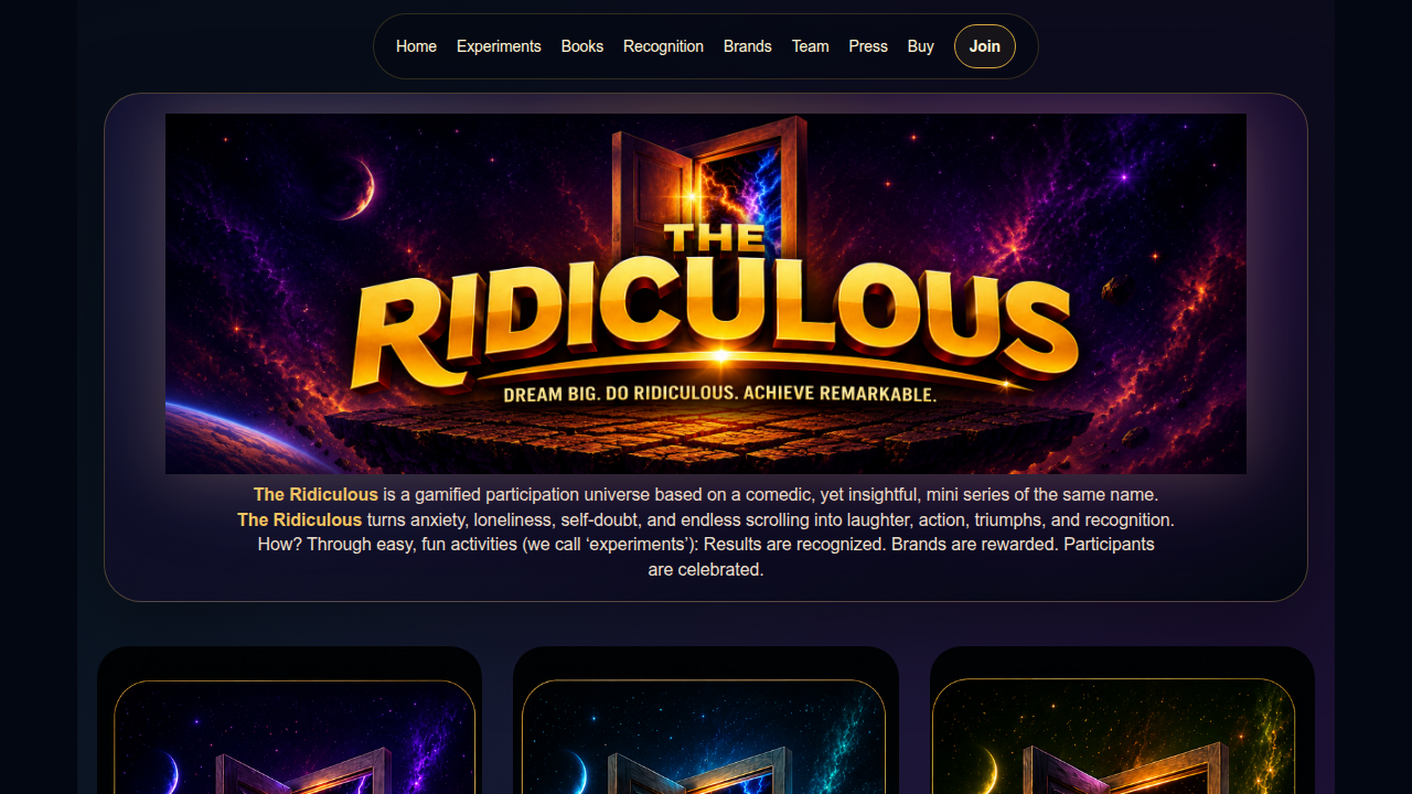 Homepage of Doridiculous, a platform dedicated to absurd humor and clever content.